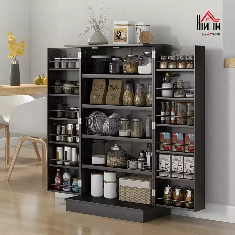 HOMCOM Garde-manger de cuisine de 41, placard de cuisine à 2 portes avec étagères de rangement à 5 niveaux, 12 porte-épices et étagères réglables, pour la salle à manger