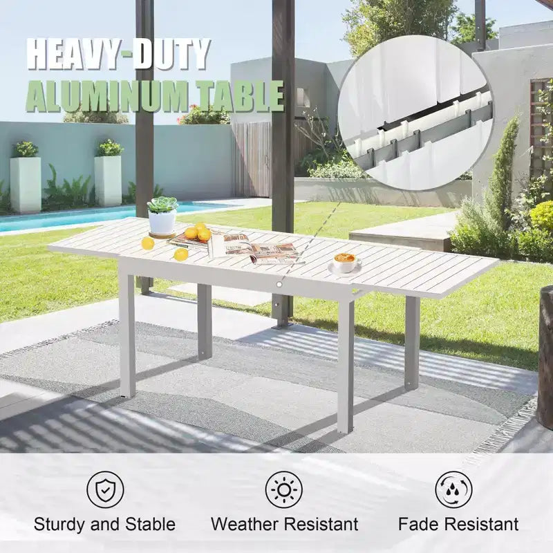 Okak Esstisch, ausziehbarer Gartentisch aus Aluminium, Küchentisch für das Esszimmer