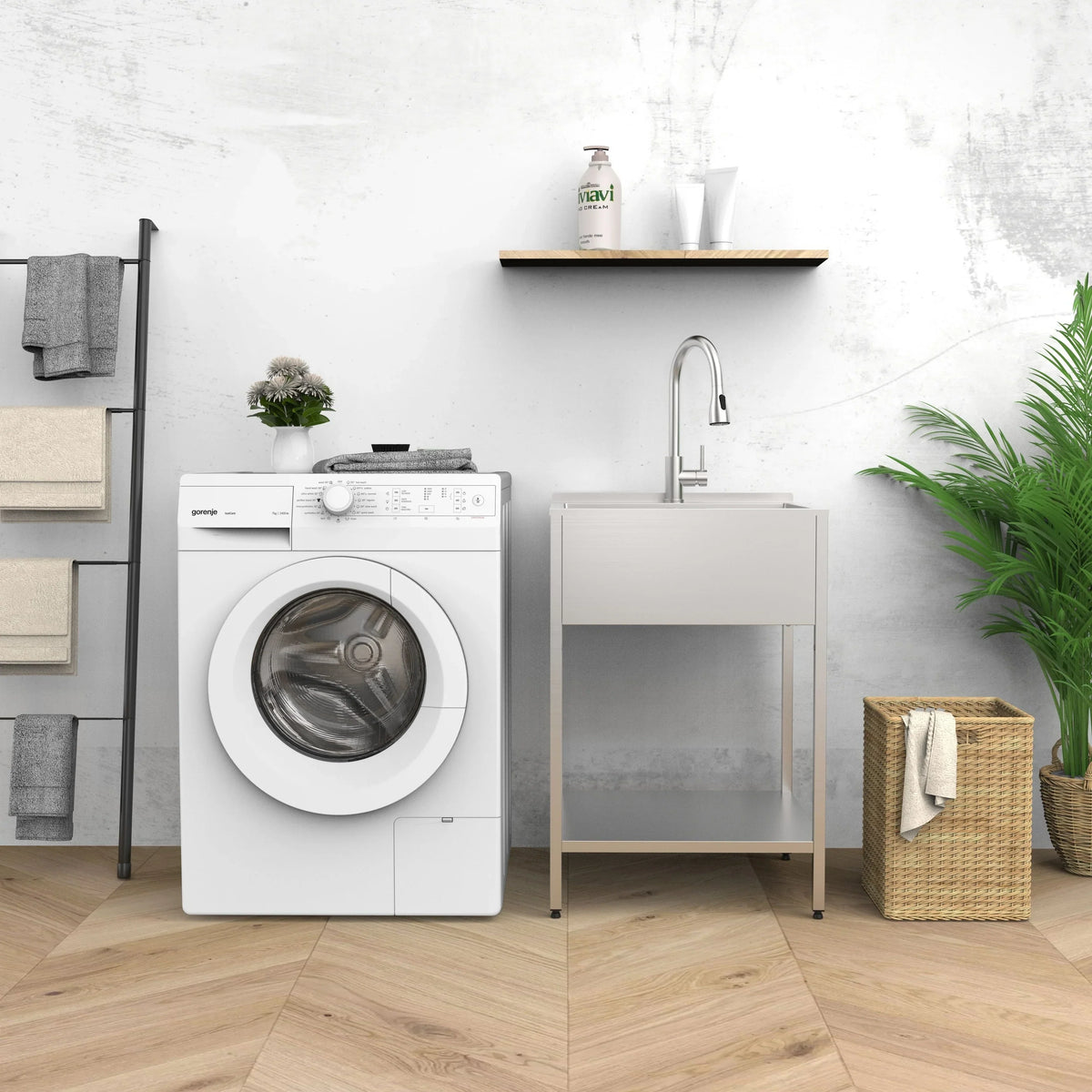 Évier de buanderie en acier inoxydable avec meuble de lavage - 24-in W x 22-in D x 35-in H