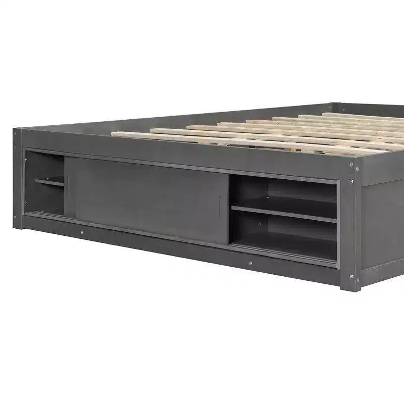 Cadre de lit plateforme grand lit Whisen avec 4 tiroirs de rangement et rangement dans le pied de lit