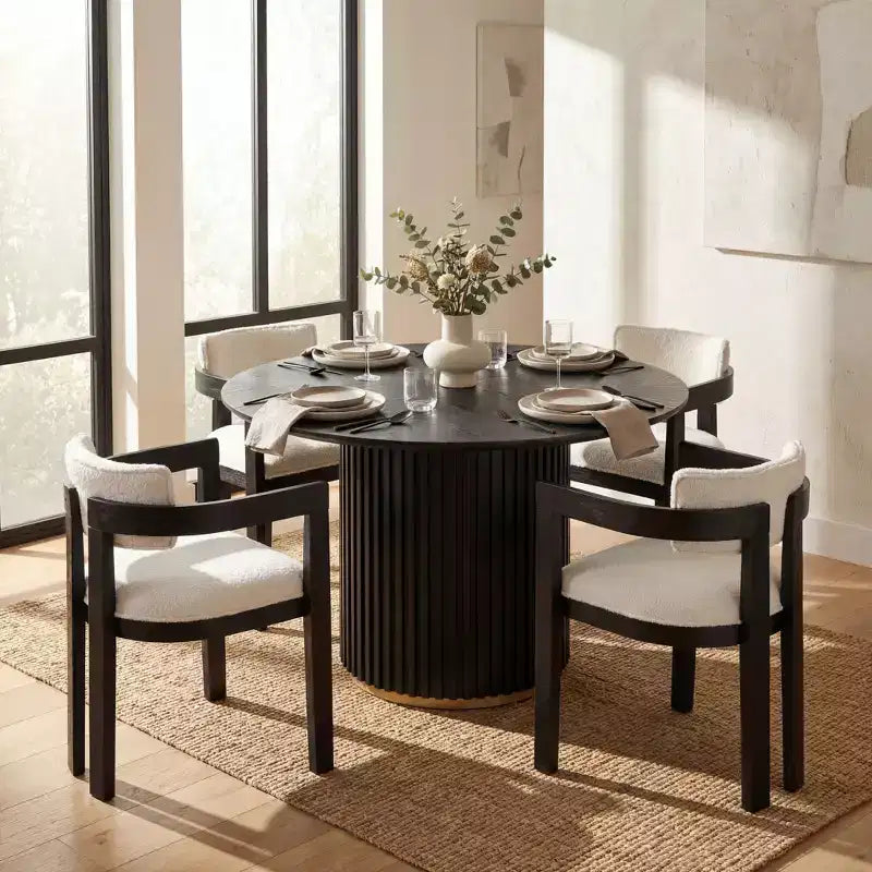Modernes 5-teiliges rundes Esszimmer-Set von Christopher Knight Home Shankar mit Stühlen aus Kautschukholz und Polsterung