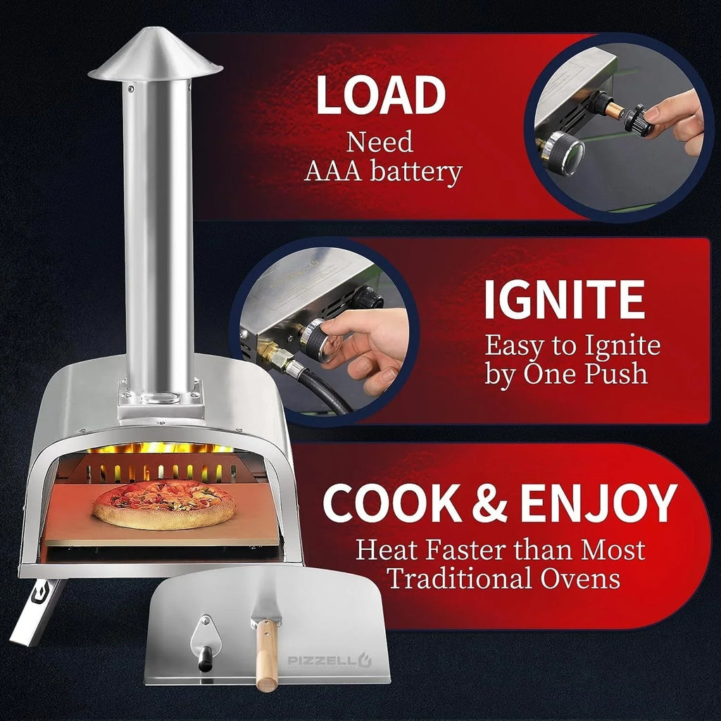 Multifuel-Pizzaofen für draußen, Pizzabäcker für Steinofenpizza mit Gasbrenner und Holzbox - 12 inch