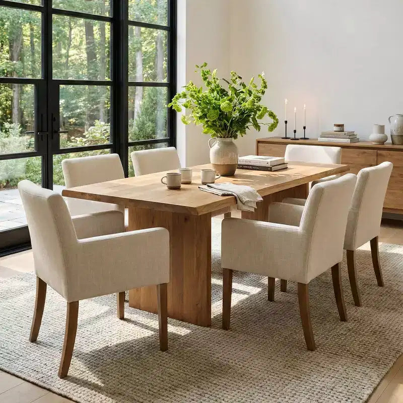 Set aus 6 gepolsterten Esszimmerstühlen mit Armlehnen, moderne Leinen-Armlehnstühle mit Holzbeinen, Akzentstühle für Ess- und Wohnzimmer - Panipeachy