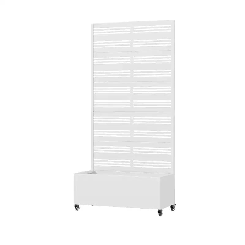 Biała prostokątna donica z kutego żelaza z kratką MAYEERTY (Harold Wide-Narrow B Louvered), 72x35x16, 5-elementowa dekoracja ogrodowa do wnętrz i na zewnątrz