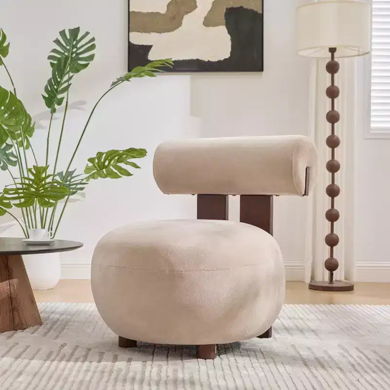 Christopher Knight Home Chariya moderne sculpturale accentstoel van rubberhout met fluwelen bekleding en cilindervormige rugleuning