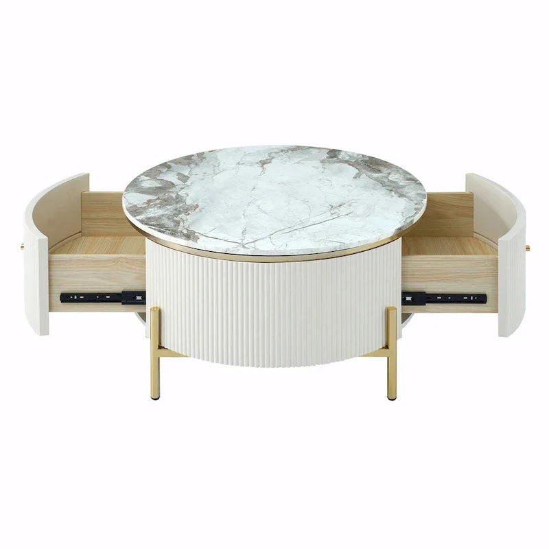Moderne ronde salontafel van 31.5 met grote opberglade