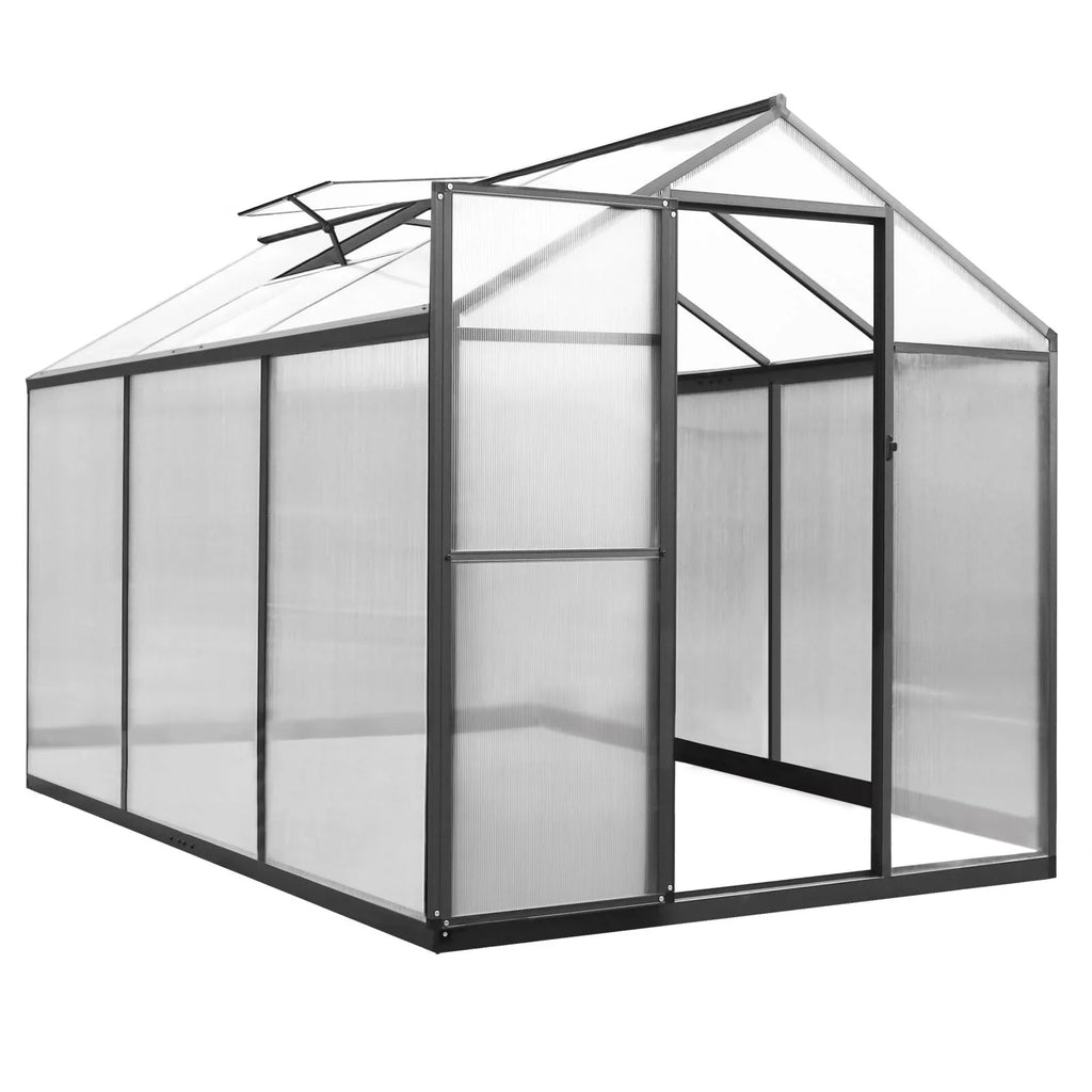 VEIKOUS aluminium tuinkas om in te lopen, met verstelbaar dakraam en afsluitbare deur, grijs