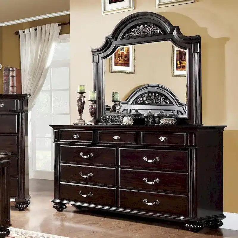 Vame traditionelle 2-teilige Kommode mit 9 Schubladen und Spiegel von Furniture of America