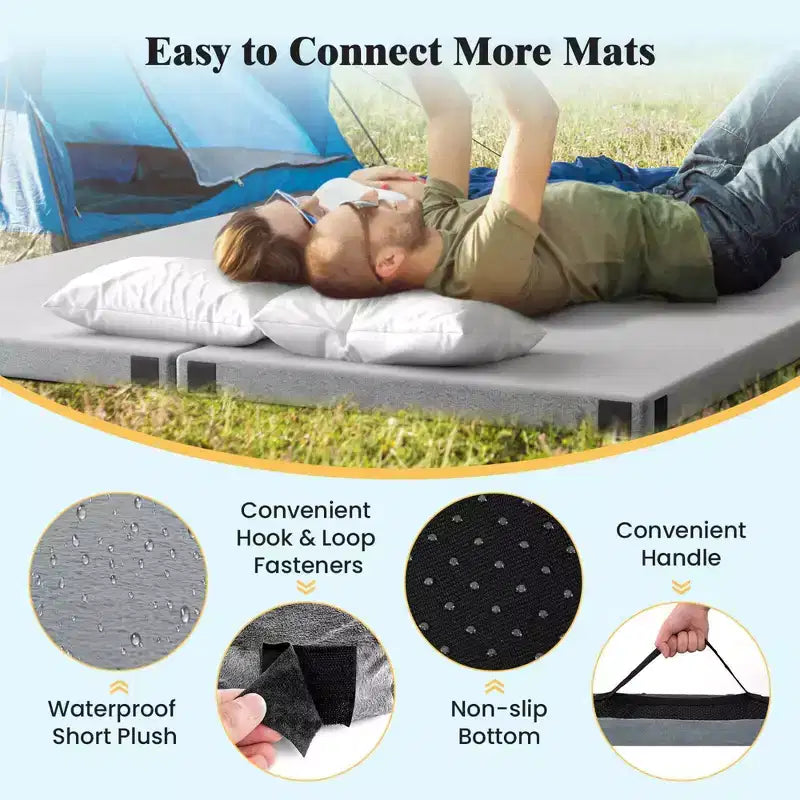 Costway kampeermatras van traagschuim met antislip onderkant en reistas voor buitengebruik, grijs/blauw