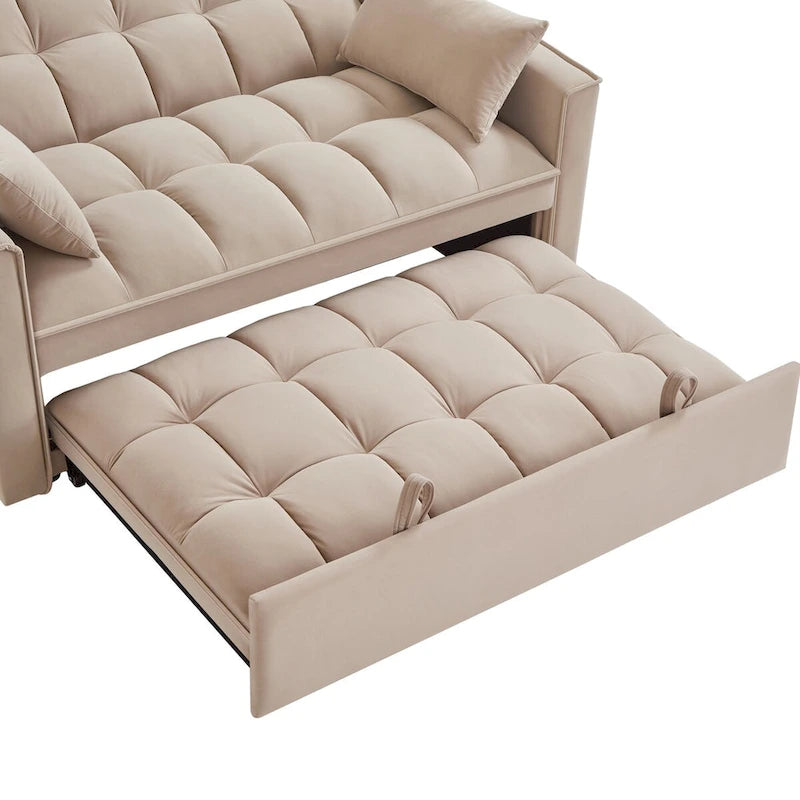 4-in-1-Zweisitzer-Schlafsofa mit Armlehnen und Aufbewahrungstaschen, multifunktionales, getuftetes Ausziehsofa mit verstellbarer Rückenlehne