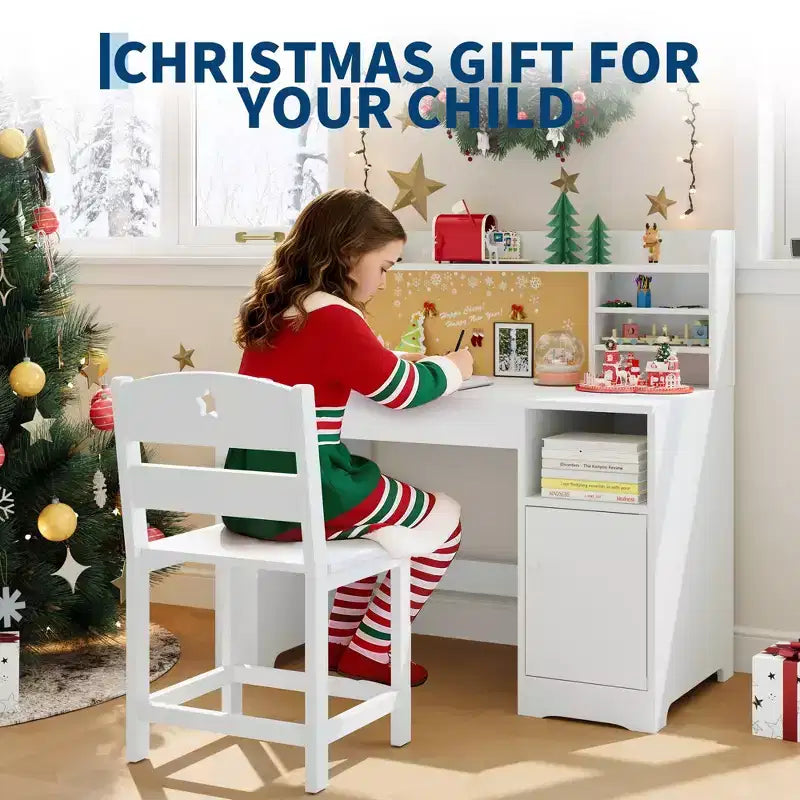 Ensemble bureau et chaise d’étude pour enfants avec rangement, bureau d’étude avec étagère supérieure inclinable, pour les enfants de 3 à 8 ans, table d’écriture pour chambre