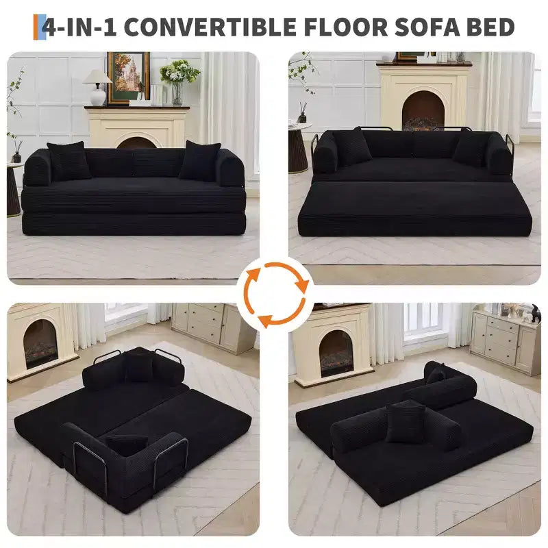 4-in-1-Schlafsofa, 79-Zoll-klappbare Cord-Couch ohne Gestell mit Kissen, ohne Montage, Zweisitzer für kleine Wohnungen
