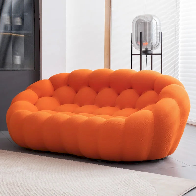2-zits bubbelvormige, gebogen loungebank met honingraatmotief en 3D-textielstof voor de woonkamer, salon of het appartement