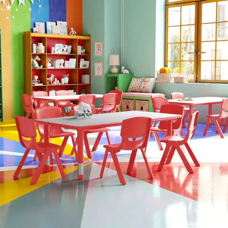 Emma und Oliver, rechteckiger höhenverstellbarer Aktivitätstisch aus Kunststoff, 23.625W x 47.25L, Set mit 6 Stühlen