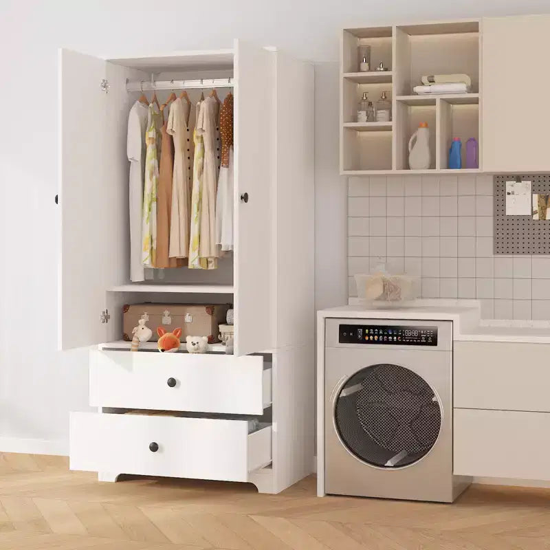 Armoire-penderie moderne en bois de 71 pouces pour chambre, avec 2 portes, 2 tiroirs, étagères réglables et tringle