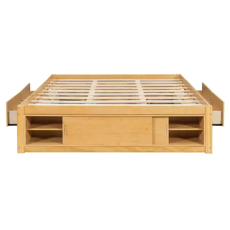 Cadre de lit plateforme grand lit Whisen avec 4 tiroirs de rangement et rangement dans le pied de lit