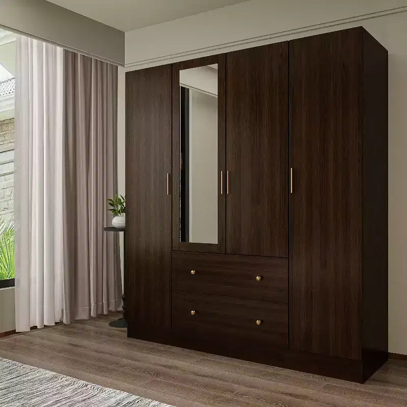 Hitow-kledingkast met 2 grote laden, centraal hanggedeelte en spiegel, minimalistische stijl