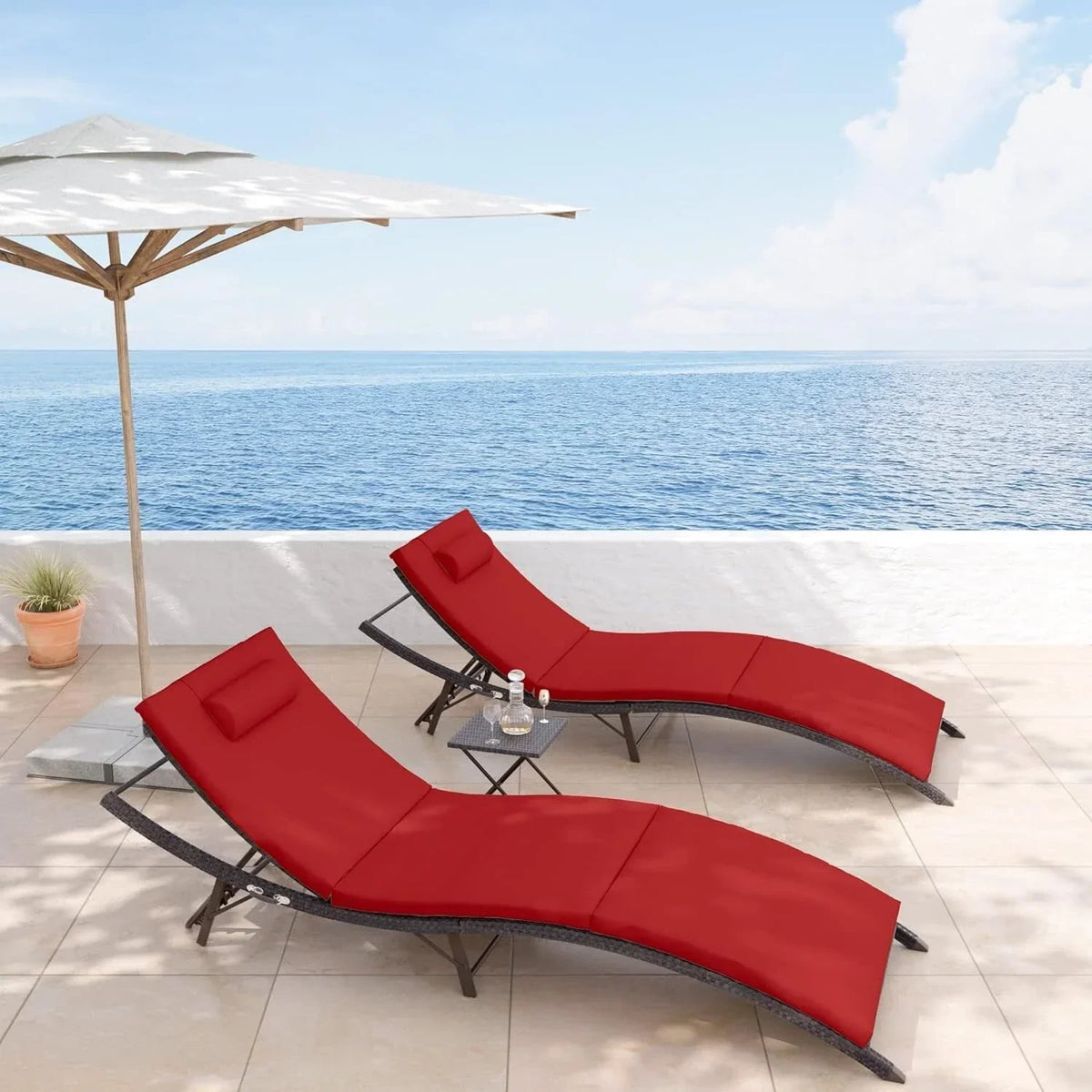 Kullavik 3-teiliges Outdoor-Lounge-Set mit Liegestühlen
