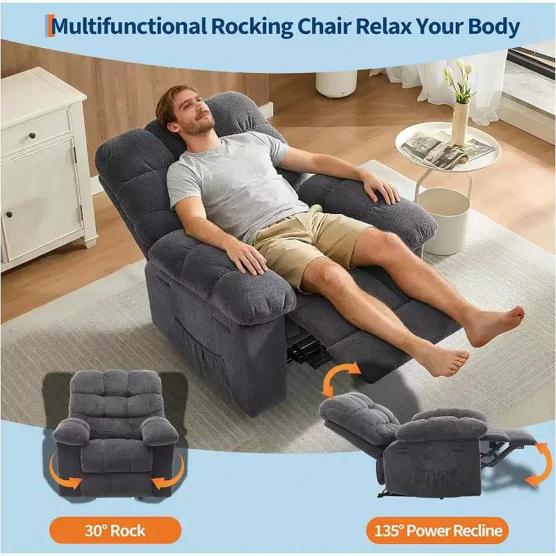 Manueller Relaxsessel aus ergonomischem, atmungsaktivem Stoff mit Seitentaschen, Einzelsessel, geeignet für Wohnzimmer und Schlafzimmer
