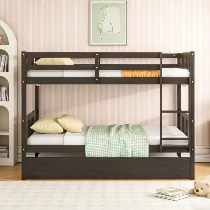 Modern stapelbed van hout, eenpersoons boven eenpersoons, met onderschuifbed, om te bouwen tot 2 bedden
