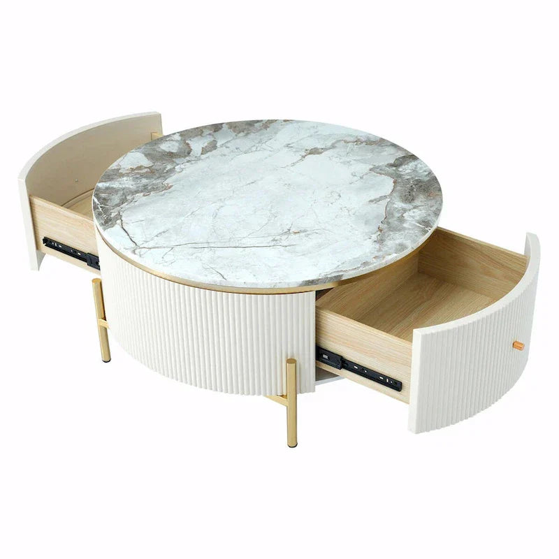 Moderne ronde salontafel van 31.5 met grote opberglade