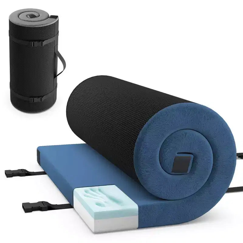 Costway kampeermatras van traagschuim met antislip onderkant en reistas voor buitengebruik, grijs/blauw