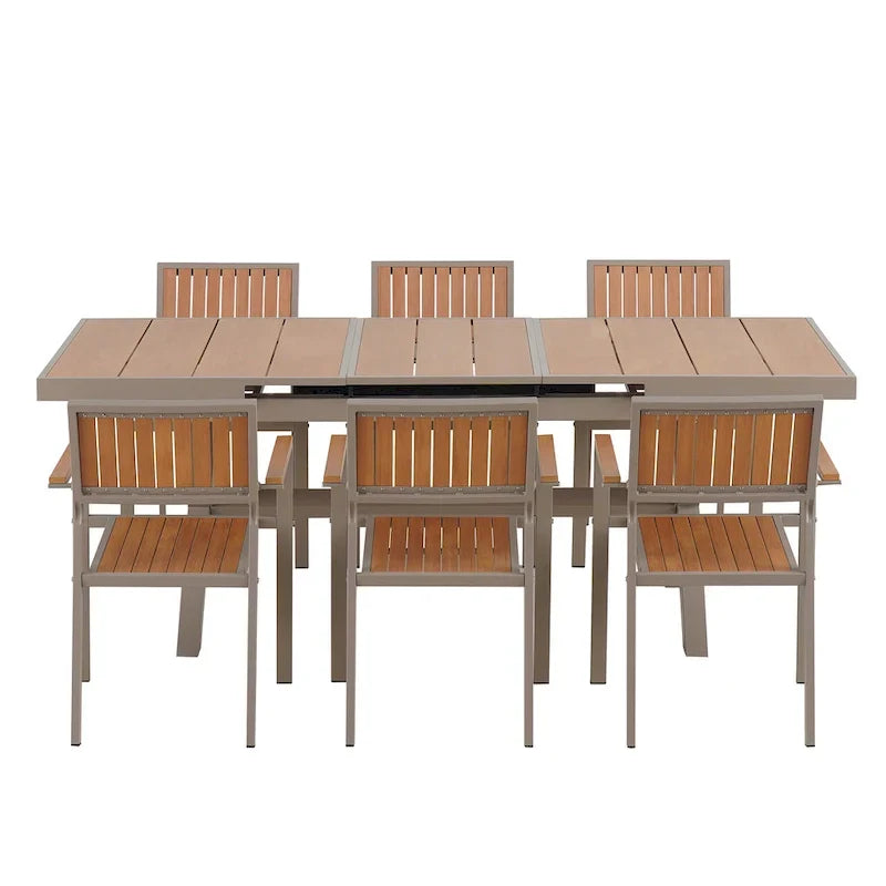 Ensemble de repas d’extérieur extensible 7 pièces avec table extensible et 6 fauteuils