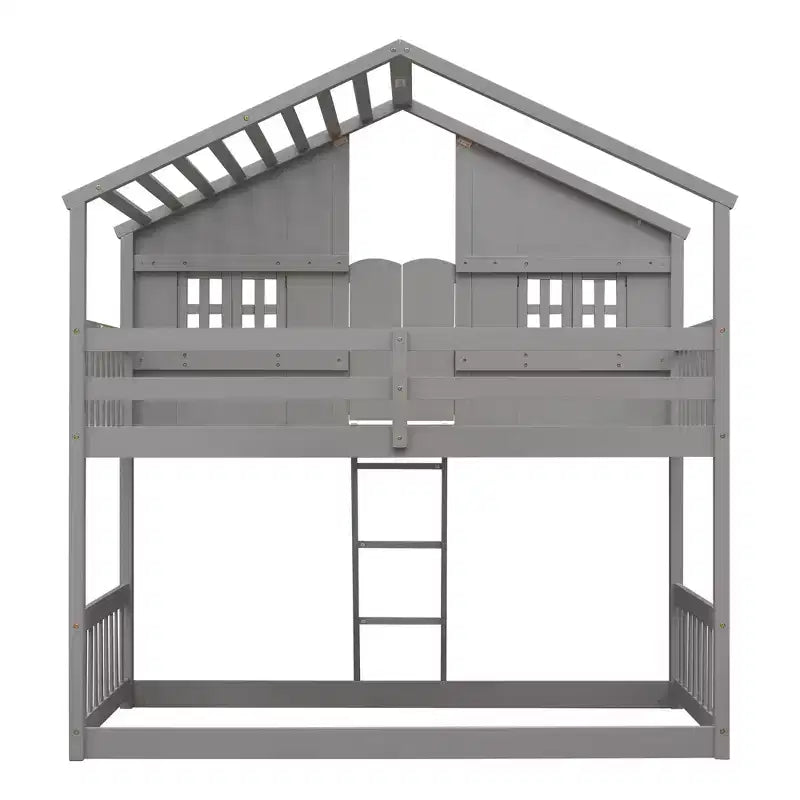 Hoogslaper in huisvorm voor een eenpersoonsbed, houten speelhuis-hoogslaper met ladder en veiligheidsleuningen voor kinderen