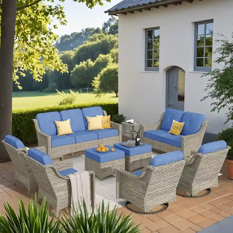 XIZZI 9-teiliges Gartenmöbel-Set für die Terrasse mit drehbarem Sessel