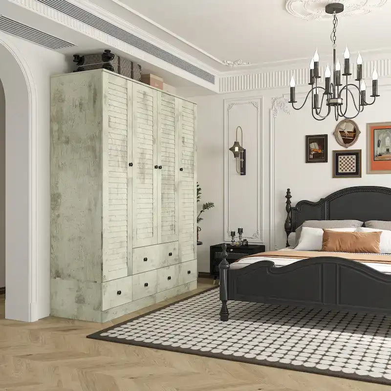 Kleiderschrank, 59 Zoll breit, großer freistehender Schrank, Weiß