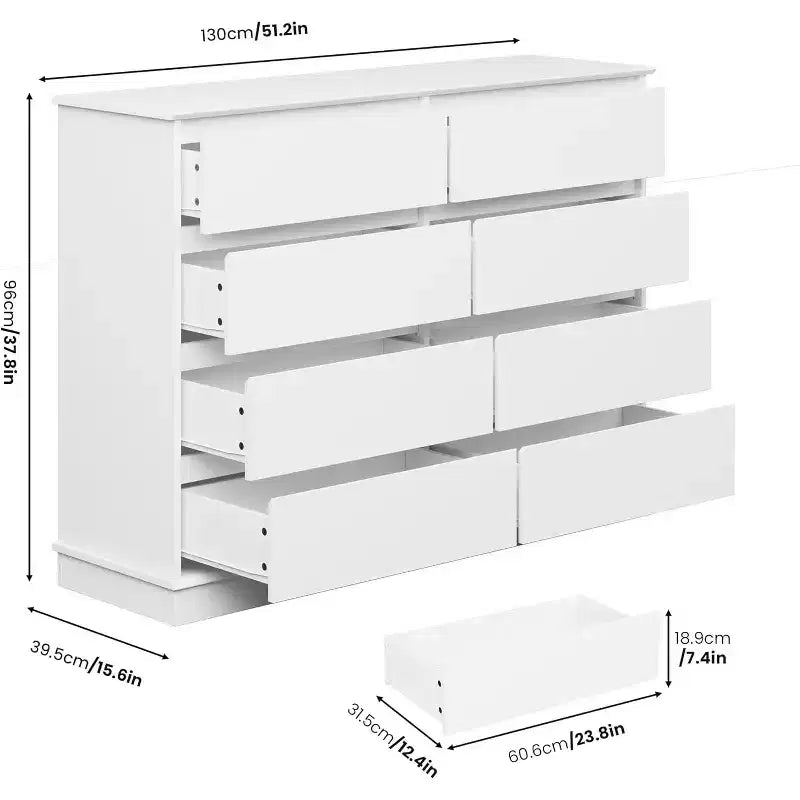 Meuble de rangement à 8 tiroirs, commode avec tiroirs profonds et grand plateau, pour salon, couloir ou chambre d’enfant