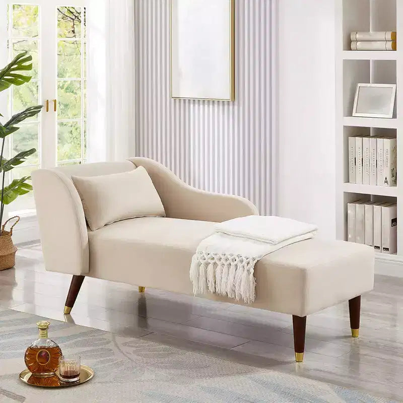 Moderner Samt-Chaiselongue-Sessel, gepolsterte Chaiselongue mit geschwungener Armlehne, Schlafsofa für Schlafzimmer, Büro und Wohnzimmer