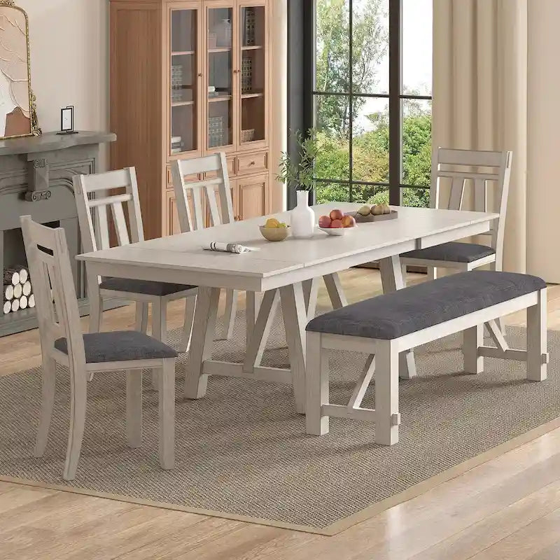 VECELO Esszimmerstühle aus Massivholz mit Sitzfläche aus Leinenstoff, 2er-/4er-/6er-Set