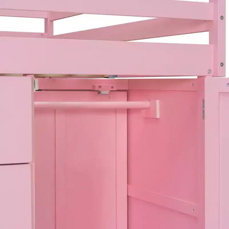 Stapelbed met twee tweepersoonsbedden, opbergkast en laden, houten stapelbed in tweepersoonsformaat met ruimtebesparend ontwerp en veiligheidsreling voor appartement en slaapkamer