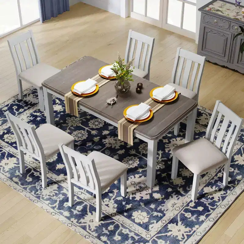 Ausziehbares Esszimmer-Set im Landhausstil für 6 Personen, rechteckiger Tisch und 6 gepolsterte Stühle