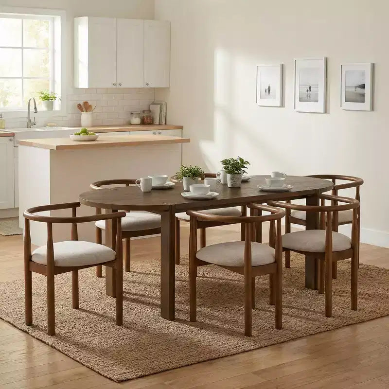 Eetkamerset met 7-delige ovale eettafel voor 6 personen, grote familiekeukentafel van 71', met 6 gevoerde eetkamerstoelen, walnoot - Christopher Knight Home