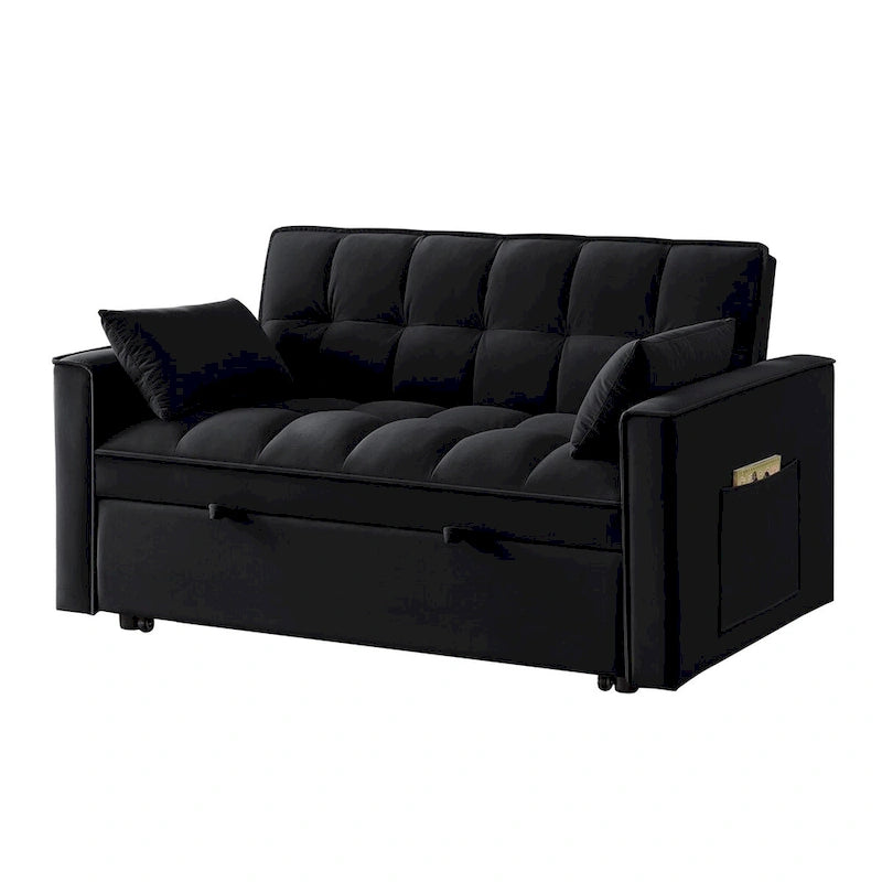 4-in-1-Zweisitzer-Schlafsofa mit Armlehnen und Aufbewahrungstaschen, multifunktionales, getuftetes Ausziehsofa mit verstellbarer Rückenlehne