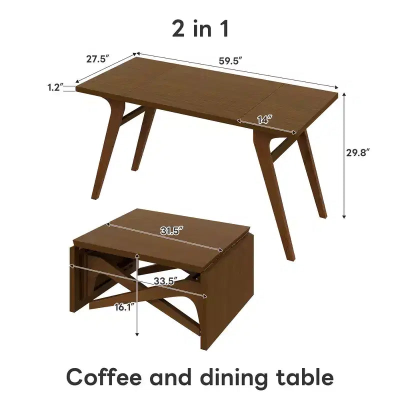 2-in-1-Couchtisch, ausziehbarer Esstisch, höhenverstellbarer Tisch für Zuhause und Büro, platzsparend - ModernLuxe