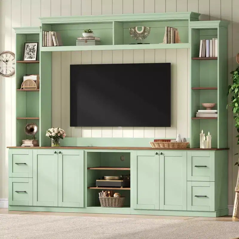 Meuble mural de divertissement de style champêtre ModernLuxe 4 en 1, compatible avec les téléviseurs jusqu'à 70, meuble TV et console multimédia avec étagères réglables et tiroirs
