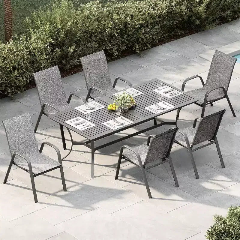 Terrassenstühle, stapelbares Outdoor-Esszimmerstuhlset mit 4/6 Stühlen aus wetterfestem, leichtem Textilene und Armlehnen für Garten und Poolbereich