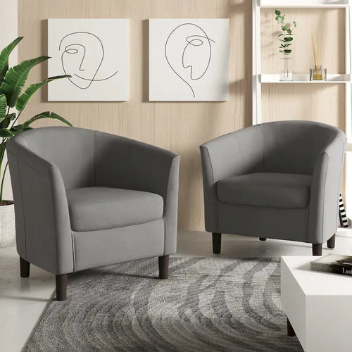 Set van 2 moderne kuipstoelen met linnen bekleding en armleuningen