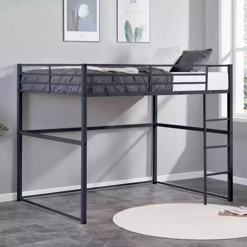 Metall-Hochbett für Einzelbettmatratze mit Schutzgittern und gerader Leiter