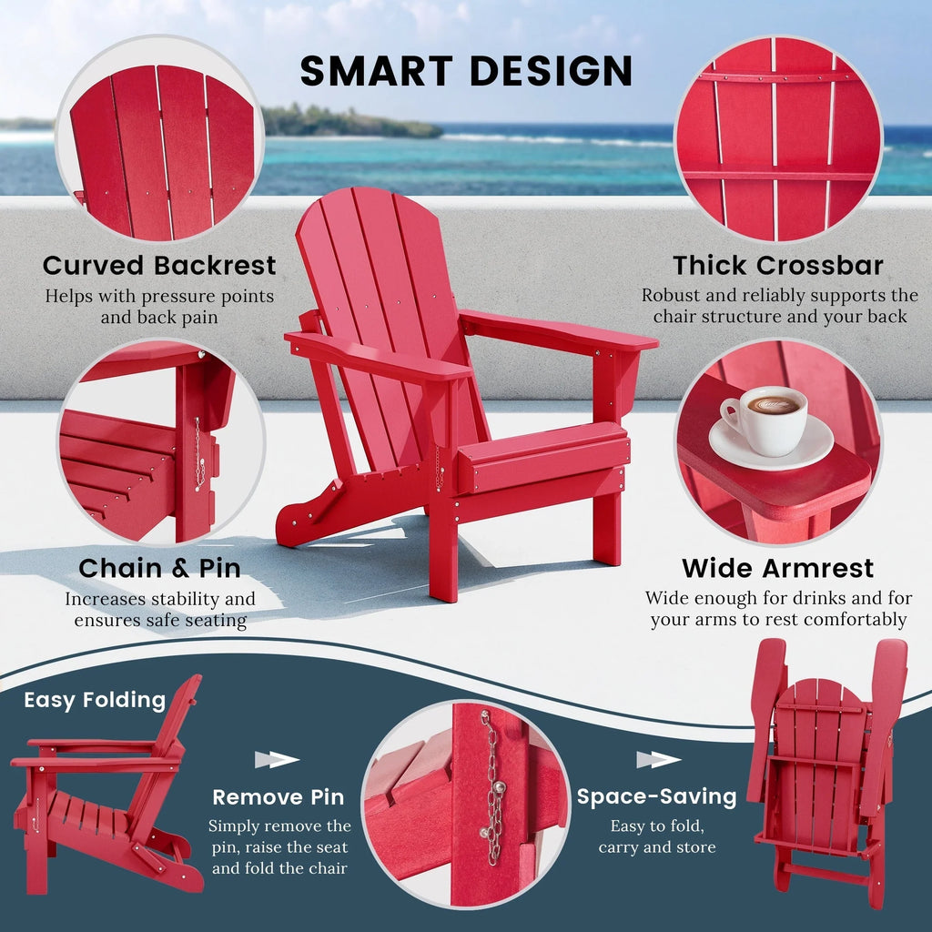 Polytrends Laguna Fade Resistant All Weather Outdoor Patio Folding Adirondack Chair