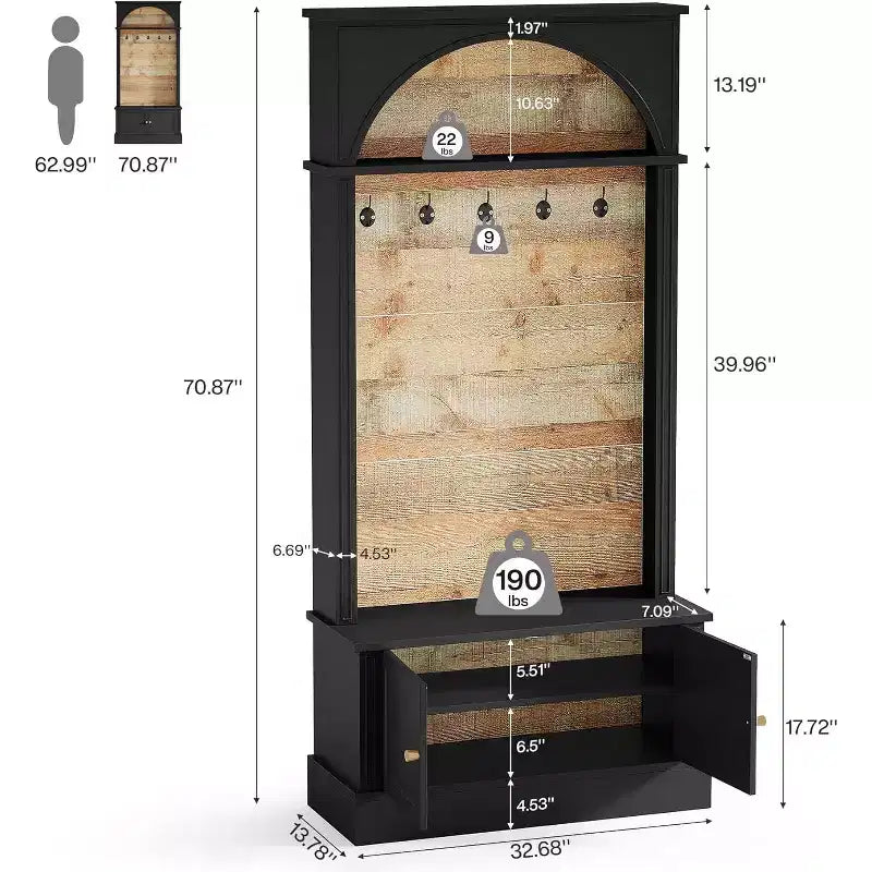Lantine 70.86 kapstok met bankje, 4-in-1-opbergruimte voor de entree: kapstok, schoenenrek, bankje voor de hal