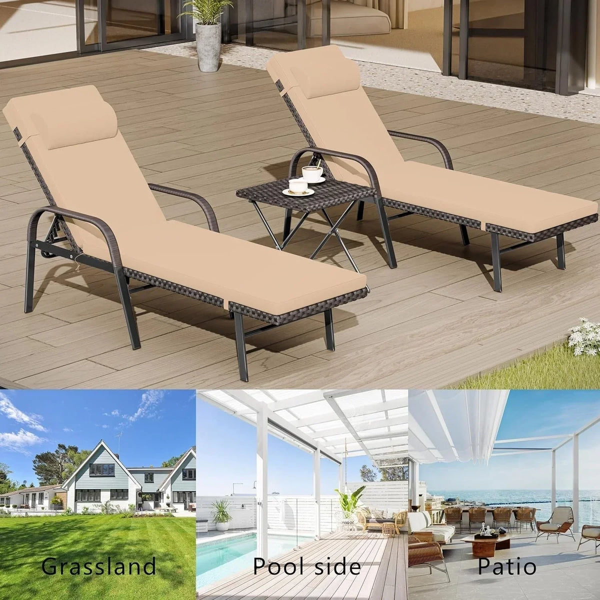 Kullavik 3-teiliges Outdoor-Lounge-Set mit Liegestühlen
