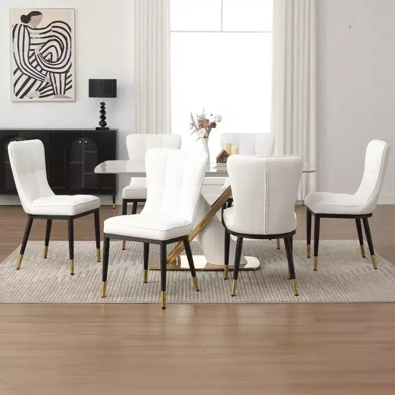 Bekrvio Esszimmerstühle, 6er-Set, moderne Sitzfläche aus Kunstleder mit Polsterung und hoher Rückenlehne, Metallbeine, armlose Küchenstühle für Wohn- und Esszimmer