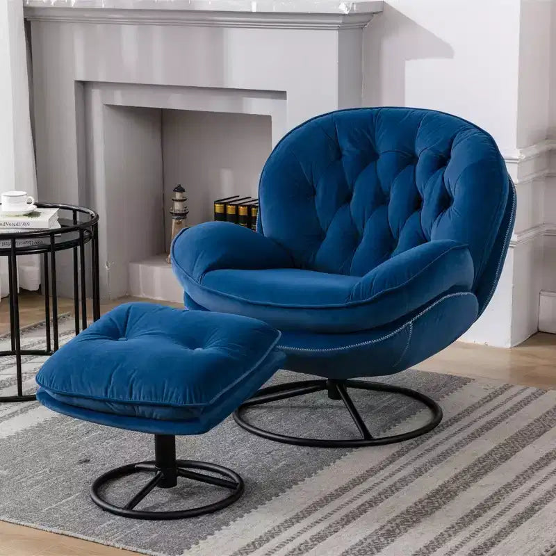 Okak Samt-Sessel mit Hocker, moderner Sessel ohne Armlehnen im Mid-Century-Stil, bequemer, weicher Sessel zum Fernsehen und Spielen