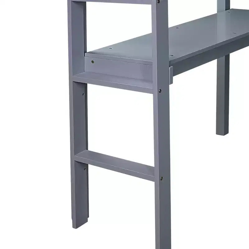 Okak minimalistisches Hochbett mit Leiter, Hochbett für Einzelbettmatratze aus Gummibaumholz mit Sicherheitsgeländer und eingebautem Schreibtisch, Bettgestell für Kinder und Jugendliche