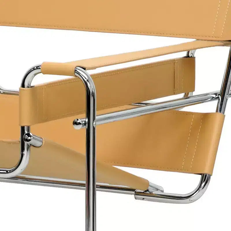 Baxton Studio Jericho accentstoel van leer in midcenturymoderne stijl, bruin: chromen afwerking, vloerbeschermende poten, volledig gemonteerd