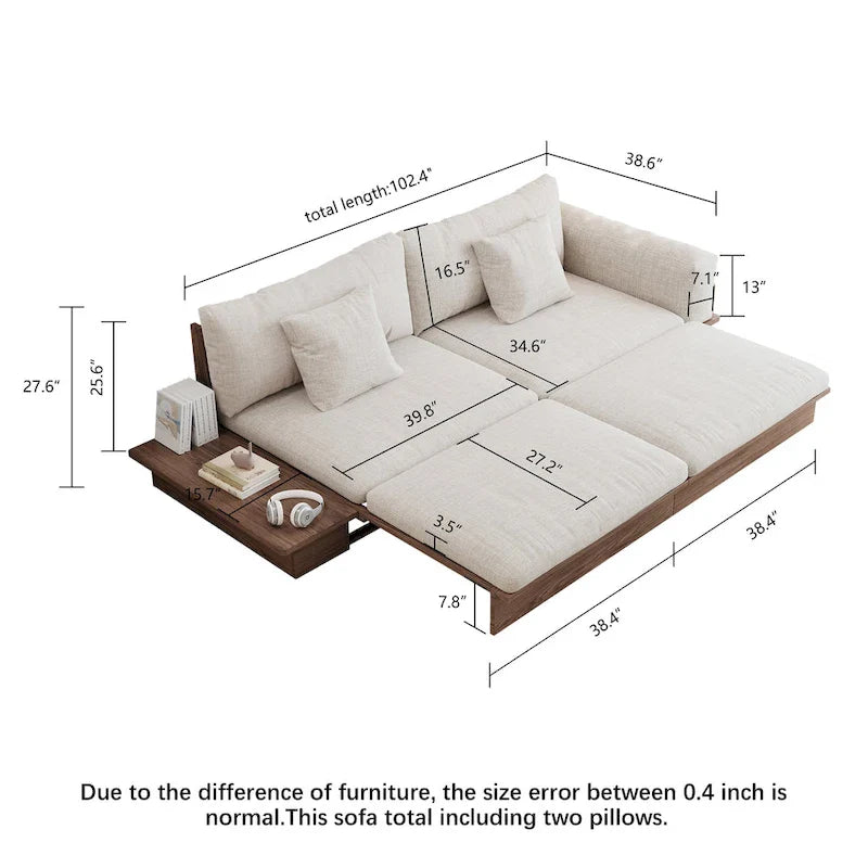 Nowoczesna sofa JASIWAY z litego drewna, tapicerowana bawełnianą tkaniną lnianą